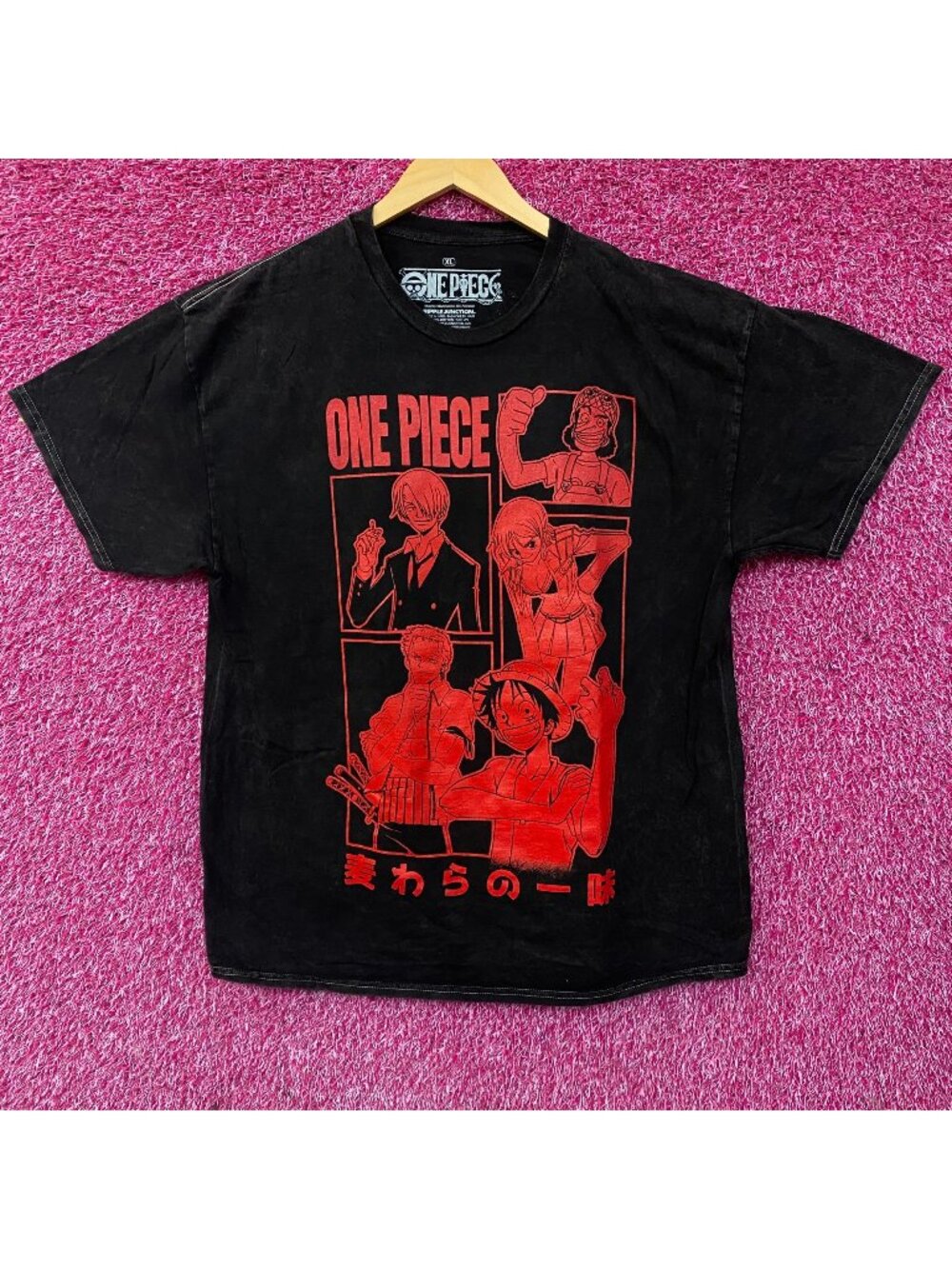 One Piece Straw Hat Crew Anime Graphic Mineral Wash T-Shirt XL
